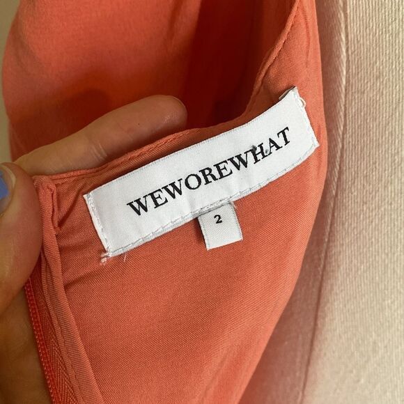 We Wore What Peach Puff Sleeve Midi Dress Size 2 - Picture 9 of 13